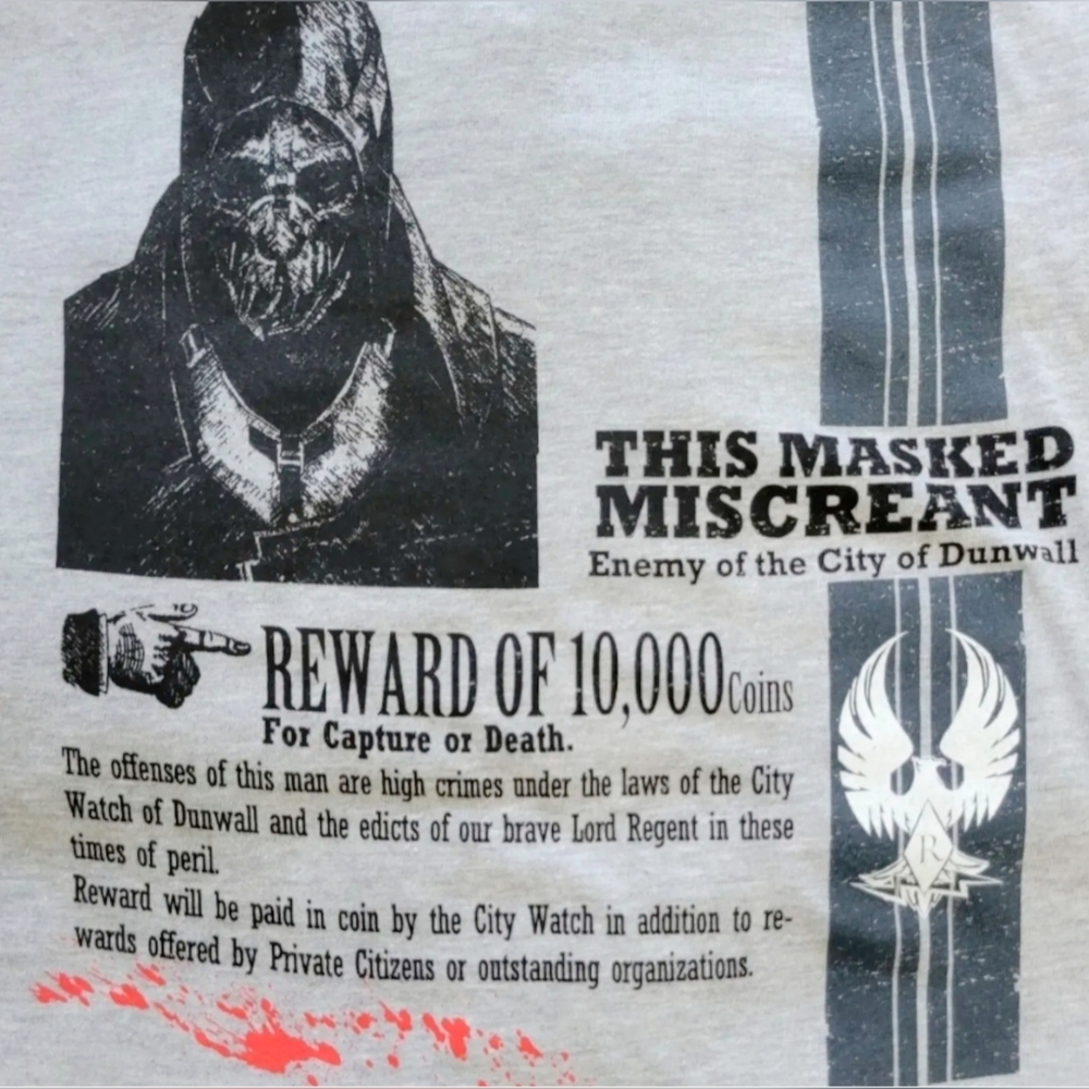 Dishonored Bethesda Wanted Loot Crate T Shirt Gray Black Size Men's Medium NWT